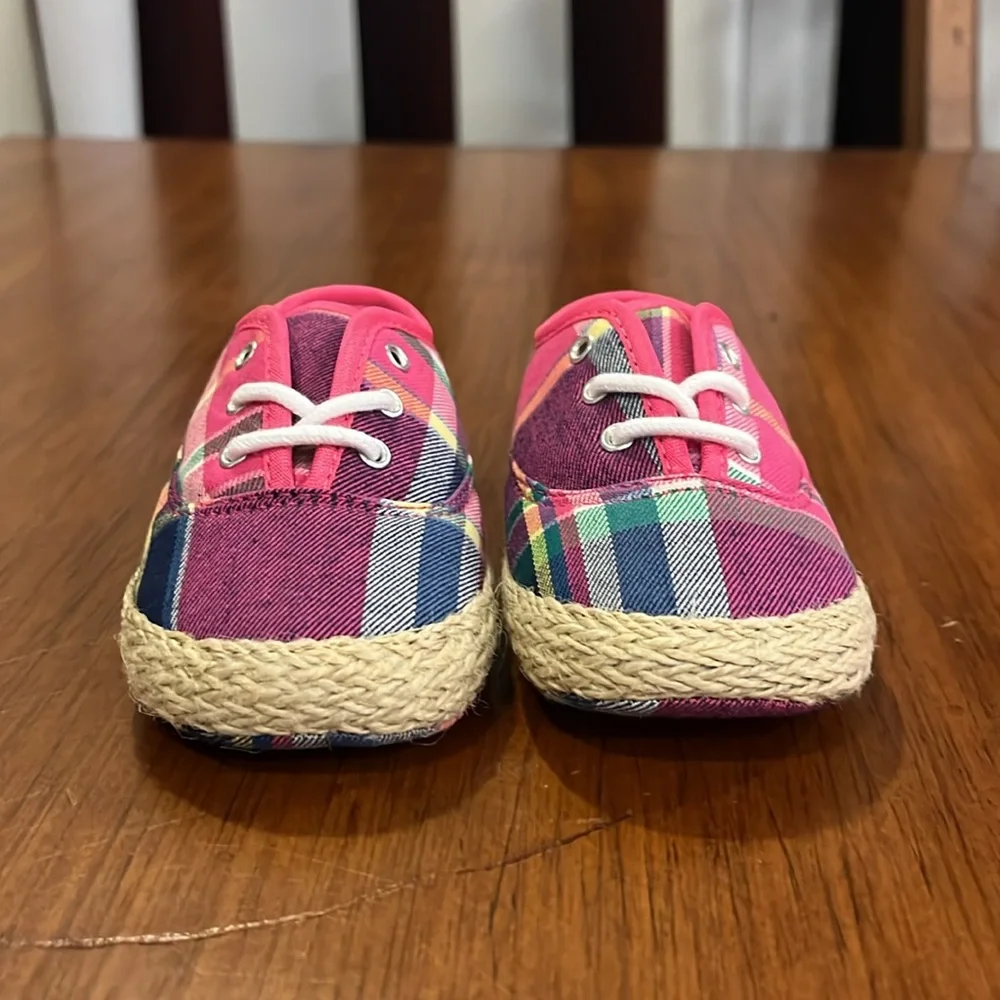 Polo Ralph Lauren Pink Plaid Bowman Lace Crib Shoes Sneakers Girls Baby Size 2